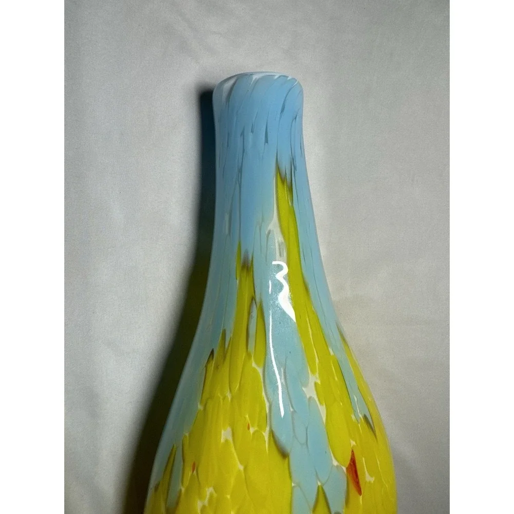 MCM Large Vintage Italian Art Glass Vase blue Yellow Orange Fire & Water flame‎